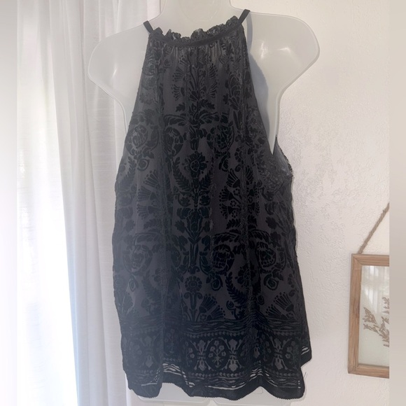 Max Studio black velvet Floral Halter Blouse Size XL - Picture 3 of 6
